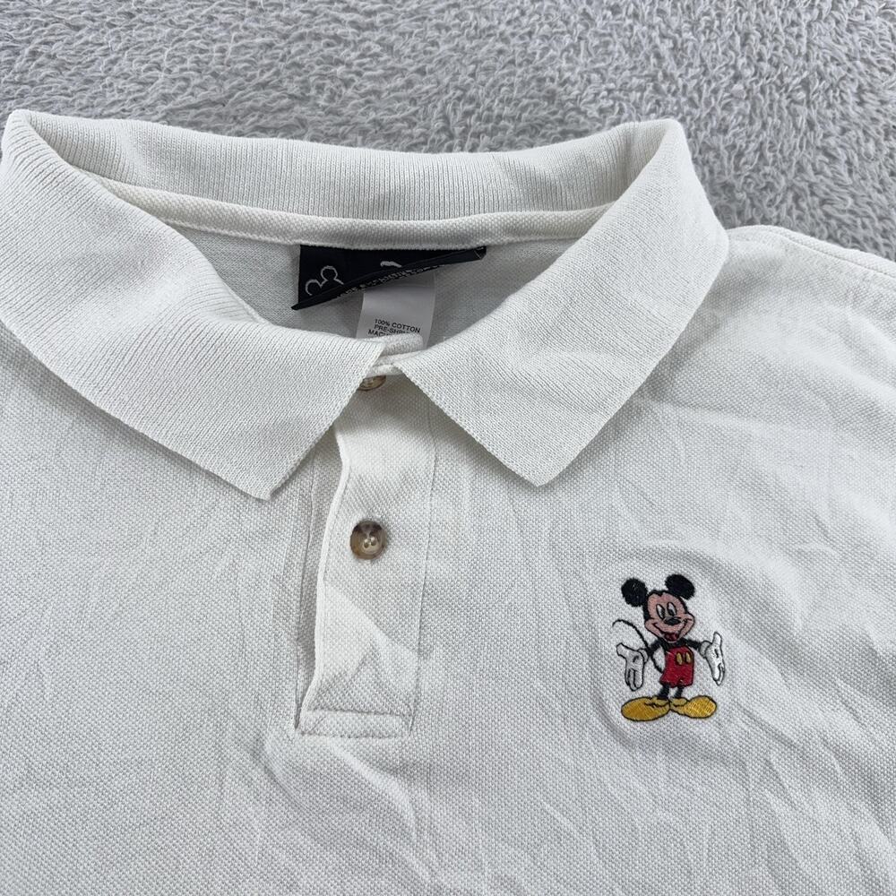 Disney Mickey Mouse Polo Shirt Mens Large White Embroidered Classic Made USA 90s